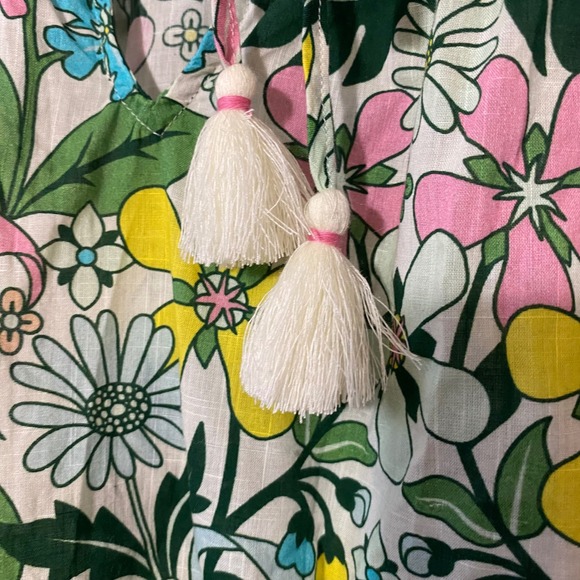 Boden Cotton Floral Peasant Blouse Tassel Long Sleeve Colorful Top Womens Sz 6 - Picture 2 of 9